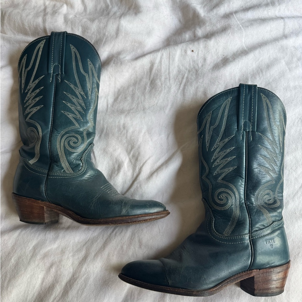 Vintage Teal Frye Cowboy Boots